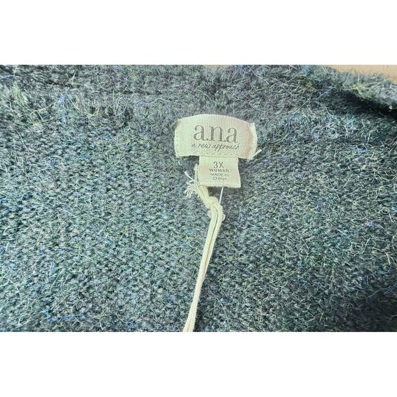 a.n.a Fuzzy Acrylic Blend Long Cardigan Sweater - Darkest Green Tweed - Size 3X - Picture 6 of 7